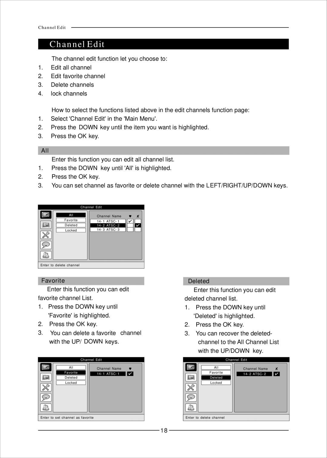 Mag Digital CCB7707 manual Channel Edit, All, Favorite 