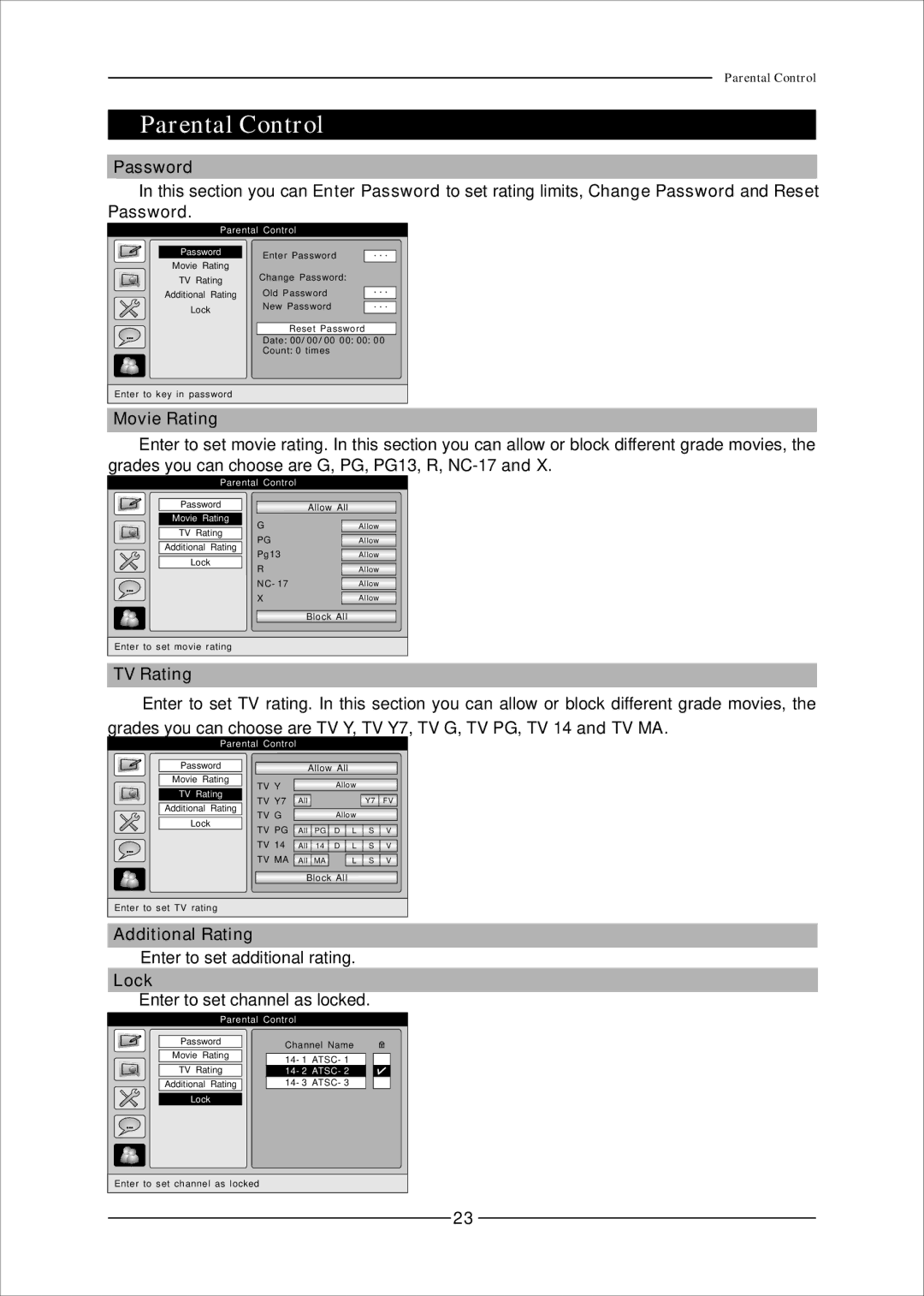 Mag Digital CCB7707 manual Parental Control 