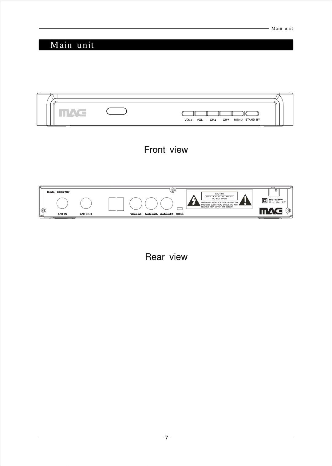 Mag Digital CCB7707 manual Main unit, Rear view 