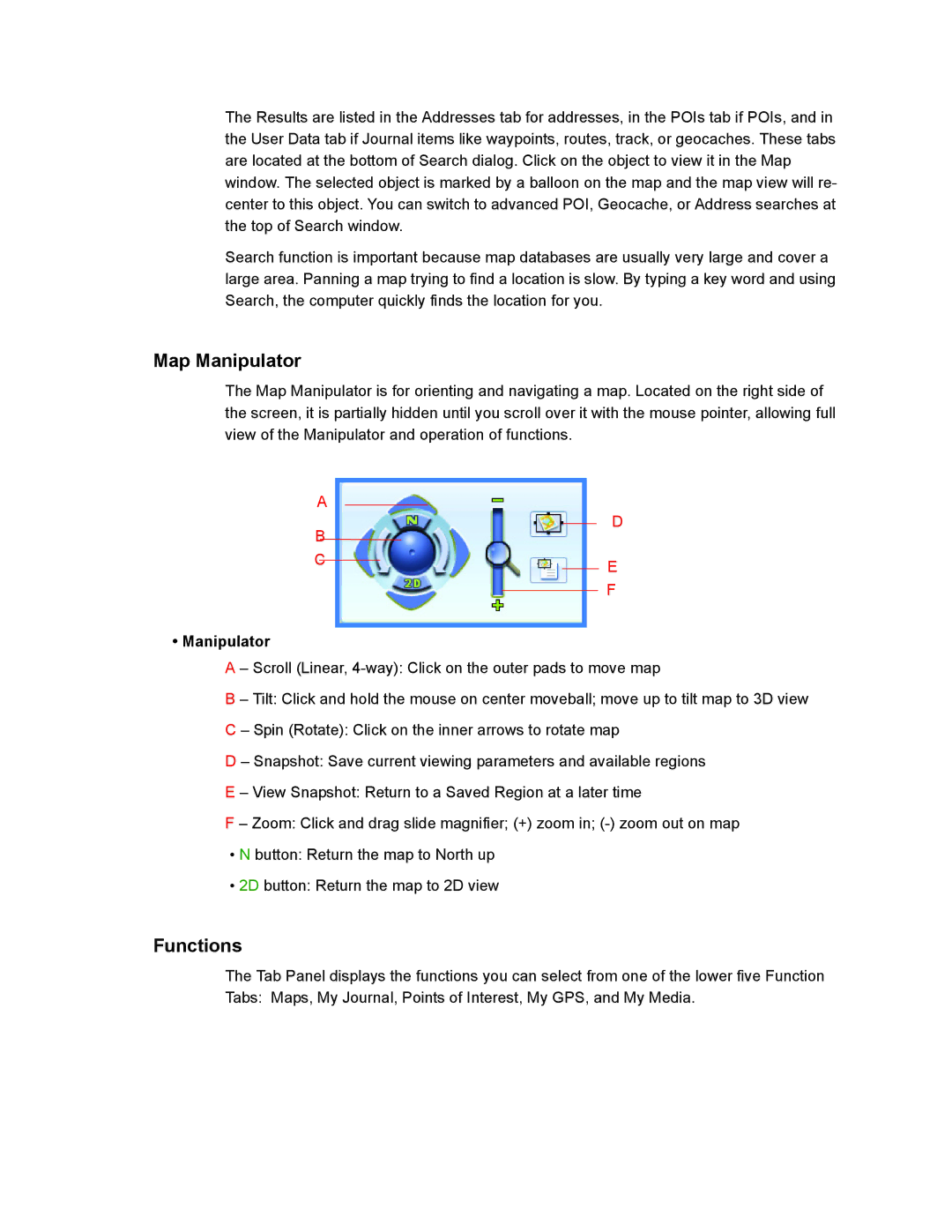 Magellan 605-0183-004 A user manual Map Manipulator, Functions 