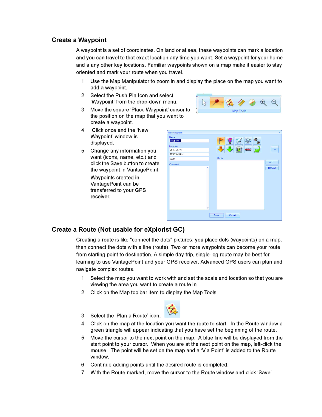 Magellan 605-0183-004 A user manual Create a Waypoint, Create a Route Not usable for eXplorist GC 