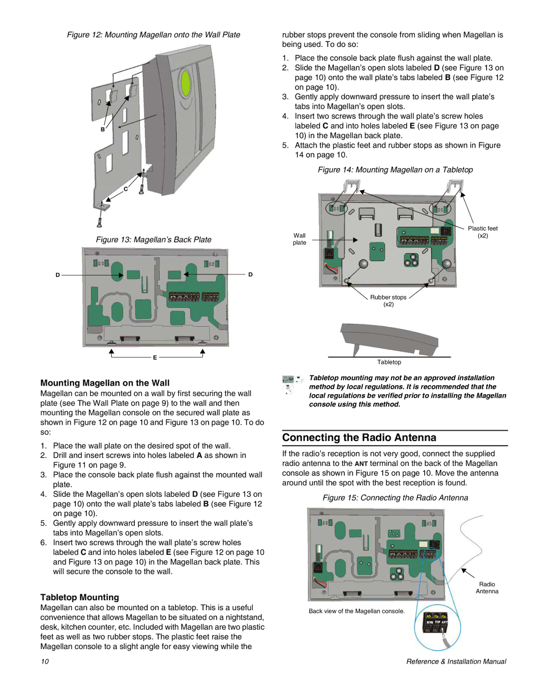 Magellan MG-6060 installation manual Connecting the Radio Antenna, Mounting Magellan on the Wall, Tabletop Mounting 