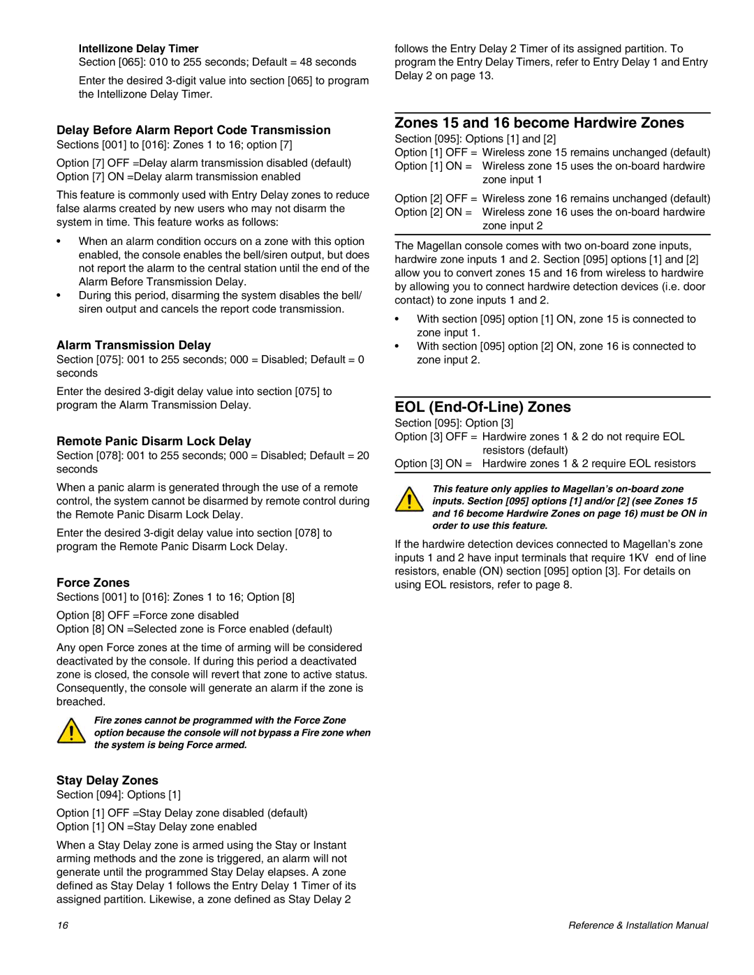 Magellan MG-6060 installation manual Zones 15 and 16 become Hardwire Zones, EOL End-Of-Line Zones 