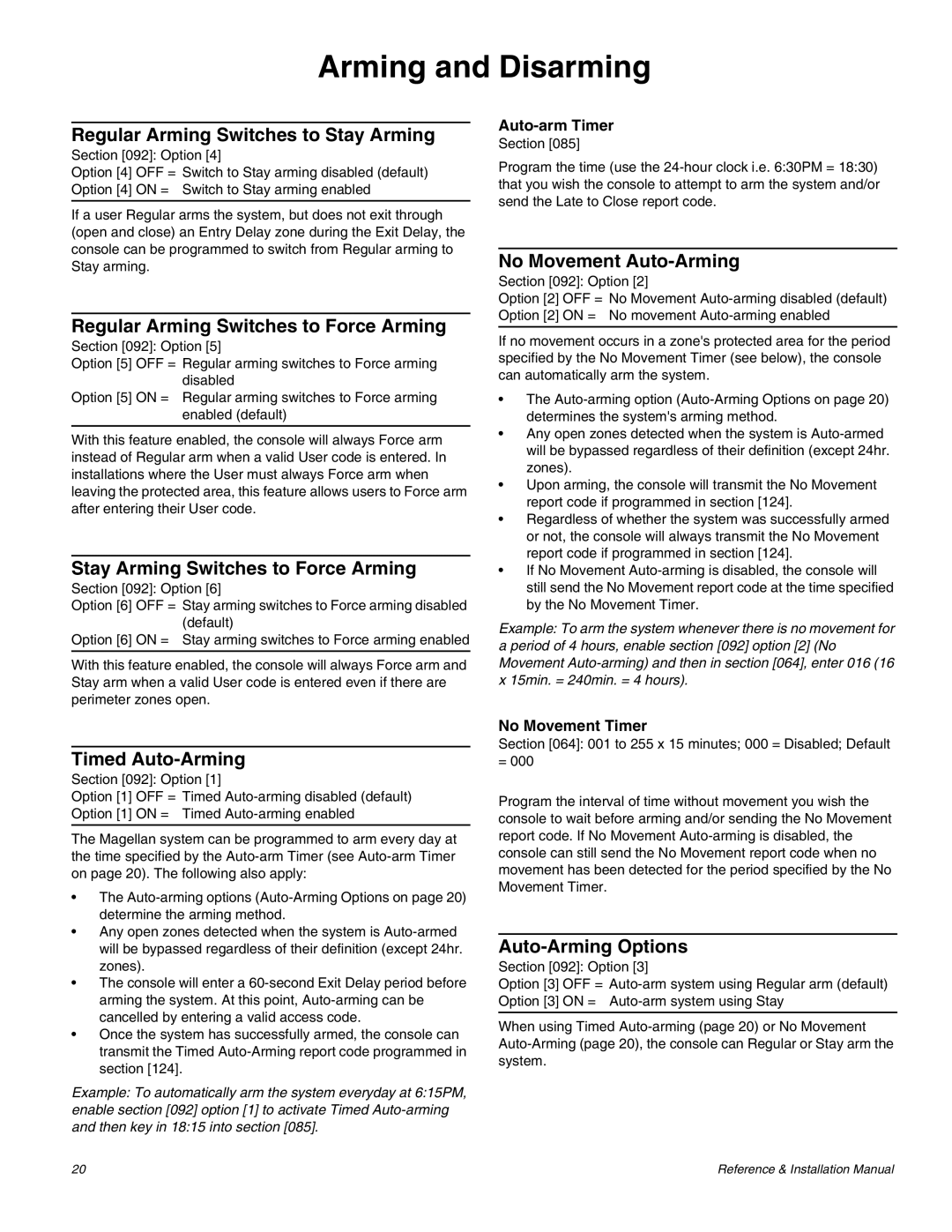 Magellan MG-6060 installation manual Arming and Disarming 