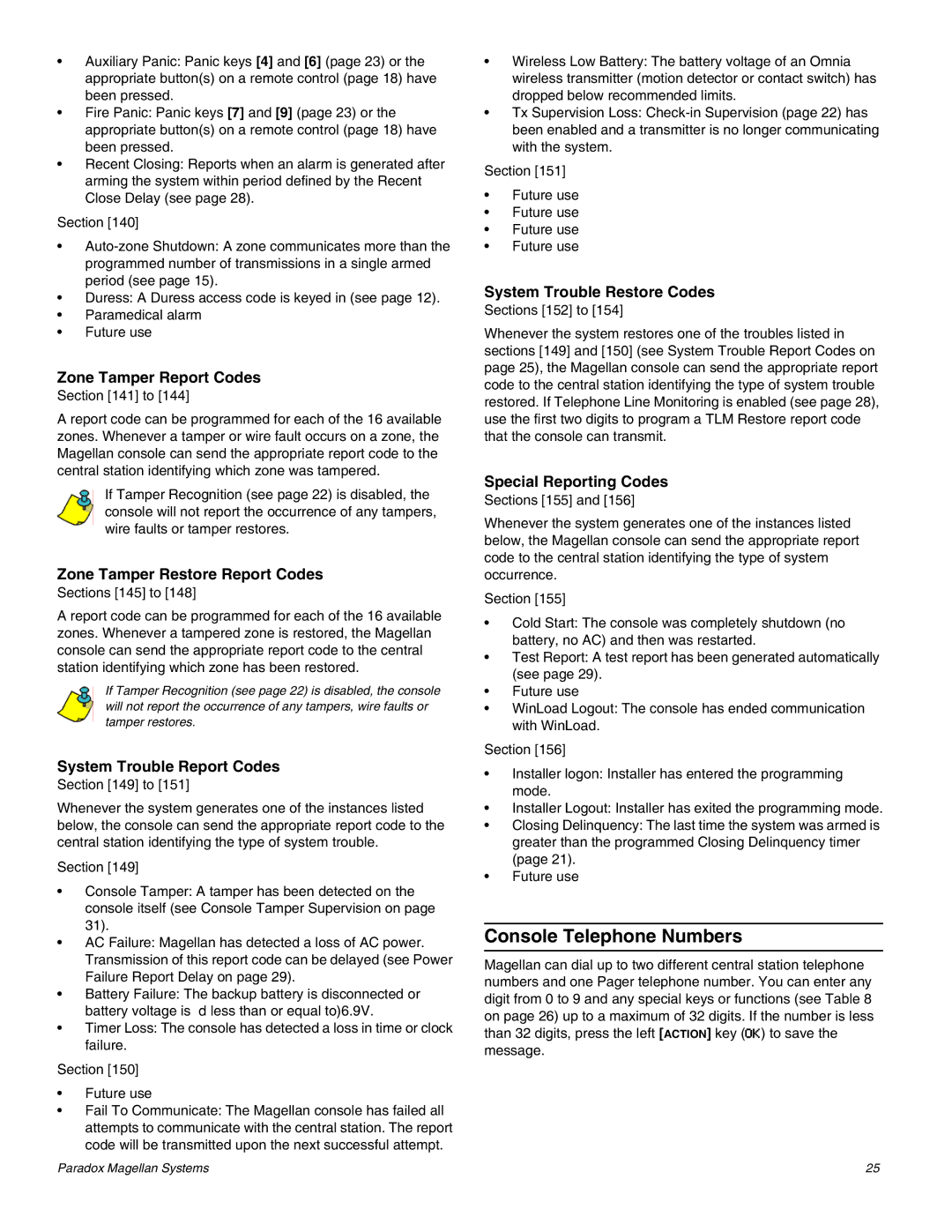 Magellan MG-6060 installation manual Console Telephone Numbers 