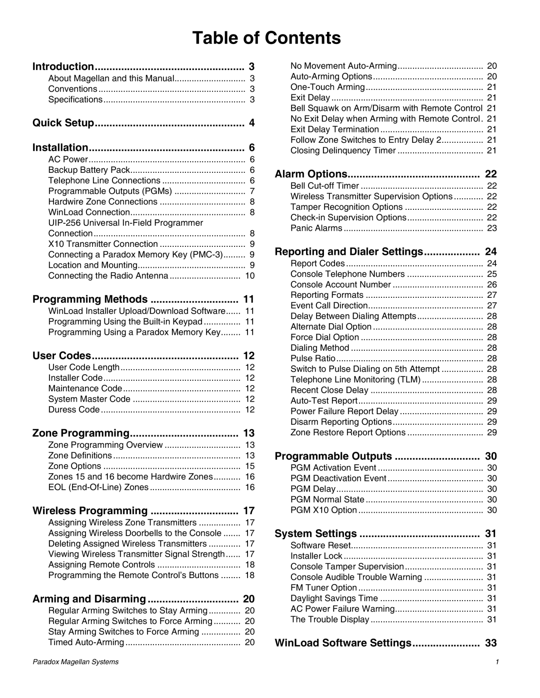 Magellan MG-6060 installation manual Table of Contents 