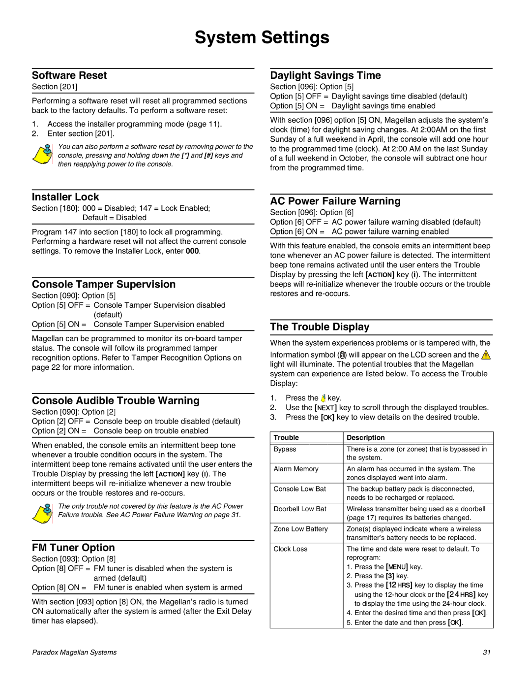 Magellan MG-6060 installation manual System Settings 