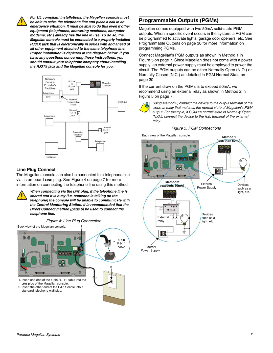 Magellan MG-6060 installation manual Programmable Outputs PGMs, Line Plug Connect 