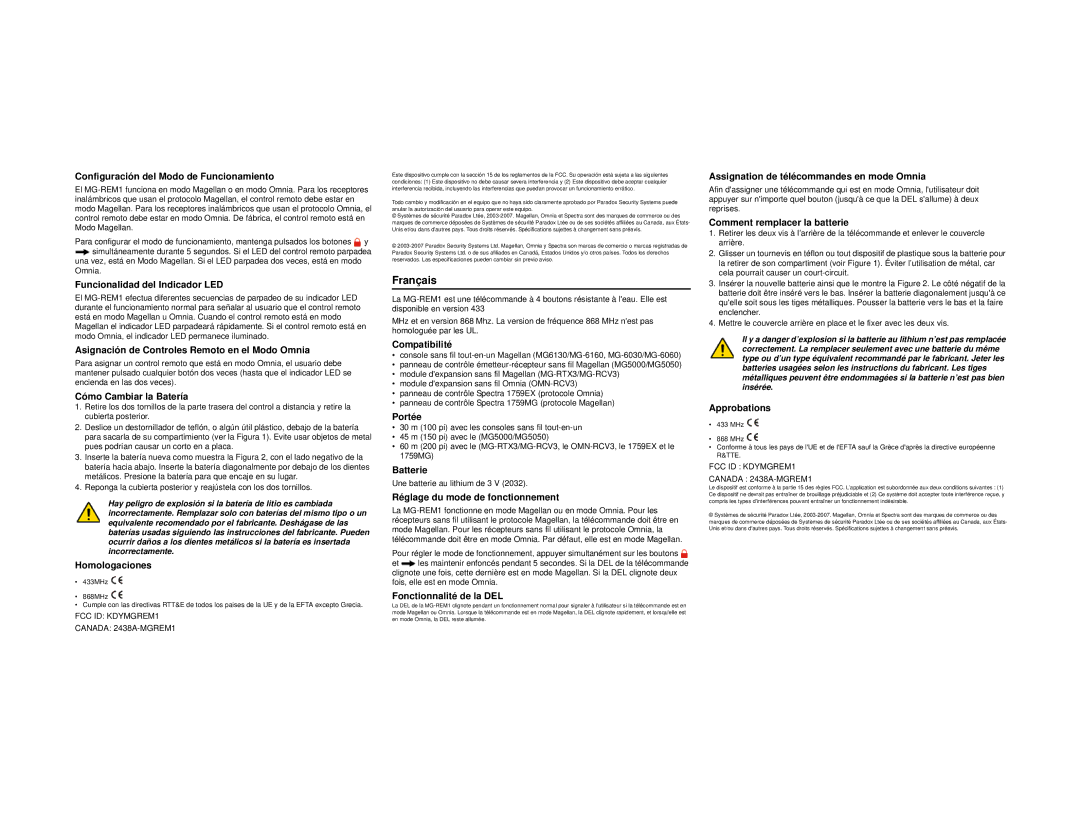 Magellan MG-REM1 specifications Français 