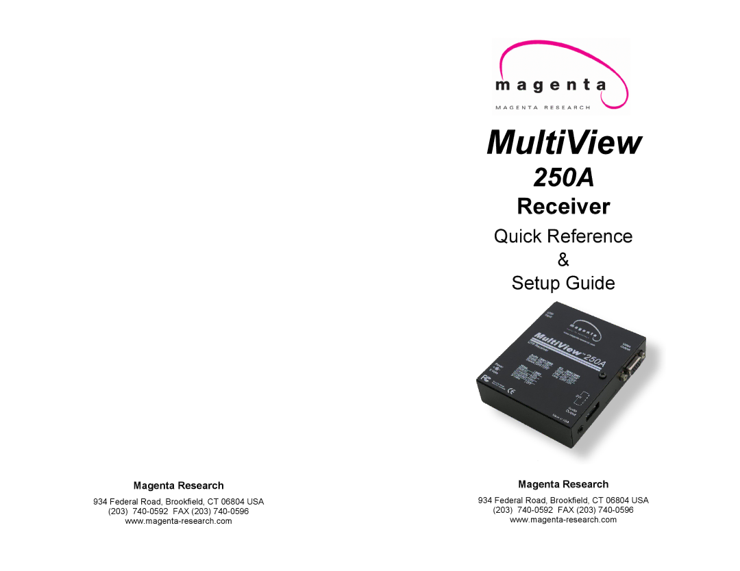 Magenta 250A setup guide MultiView, Quick Reference Setup Guide 