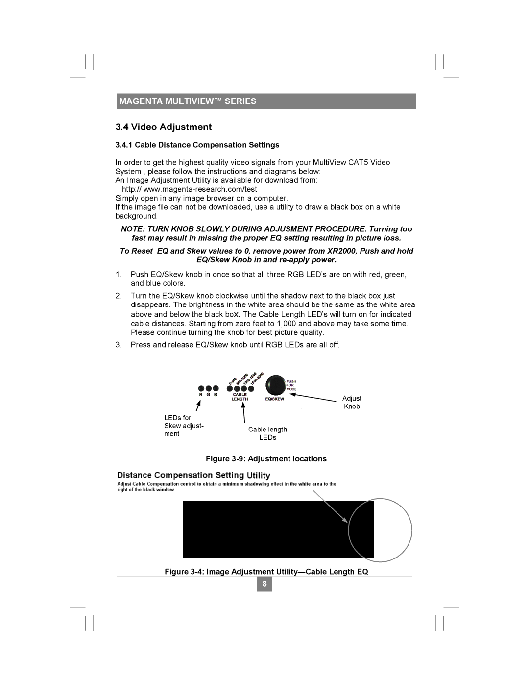 Magenta XR2000 setup guide Video Adjustment, Cable Distance Compensation Settings 