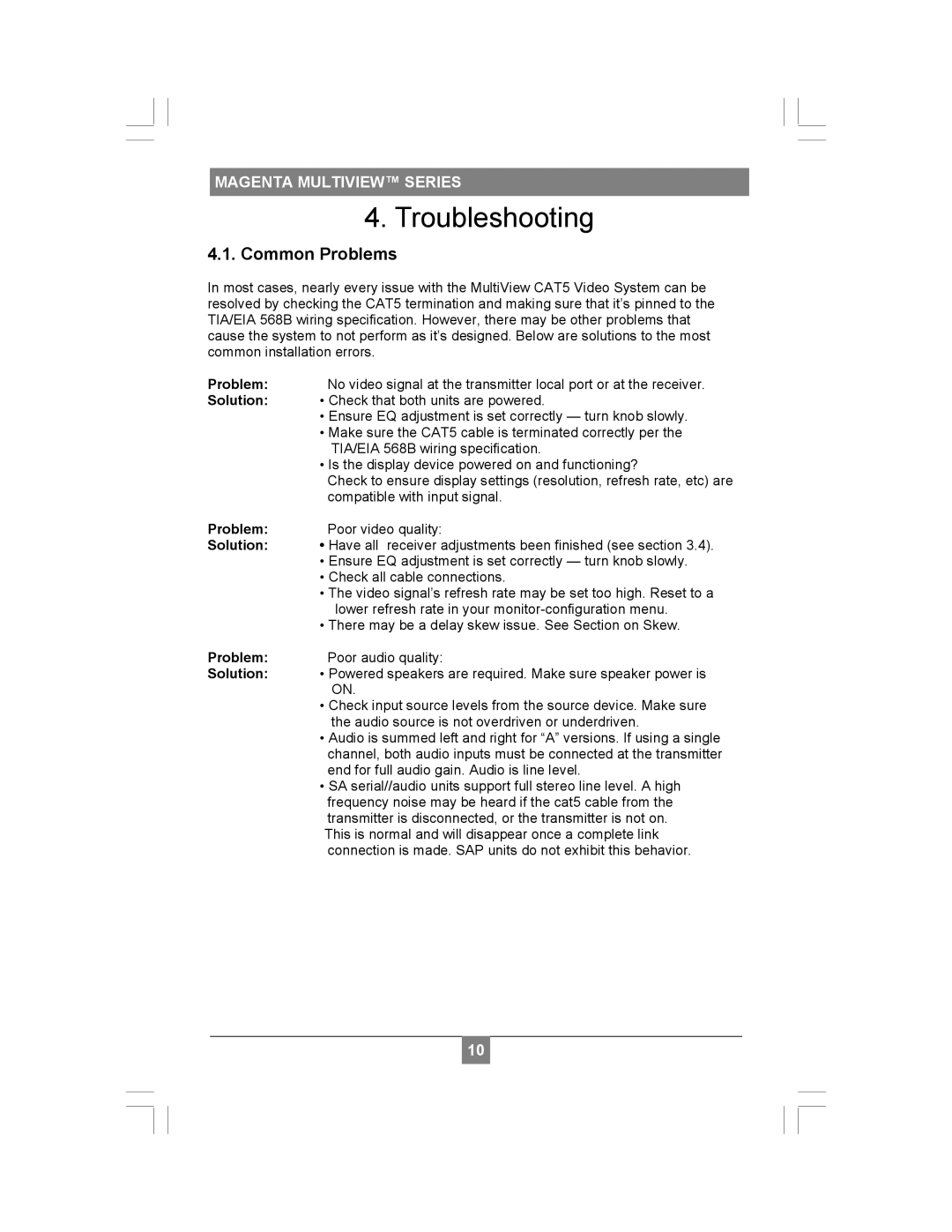 Magenta XR2000 setup guide Troubleshooting, Common Problems, Solution 