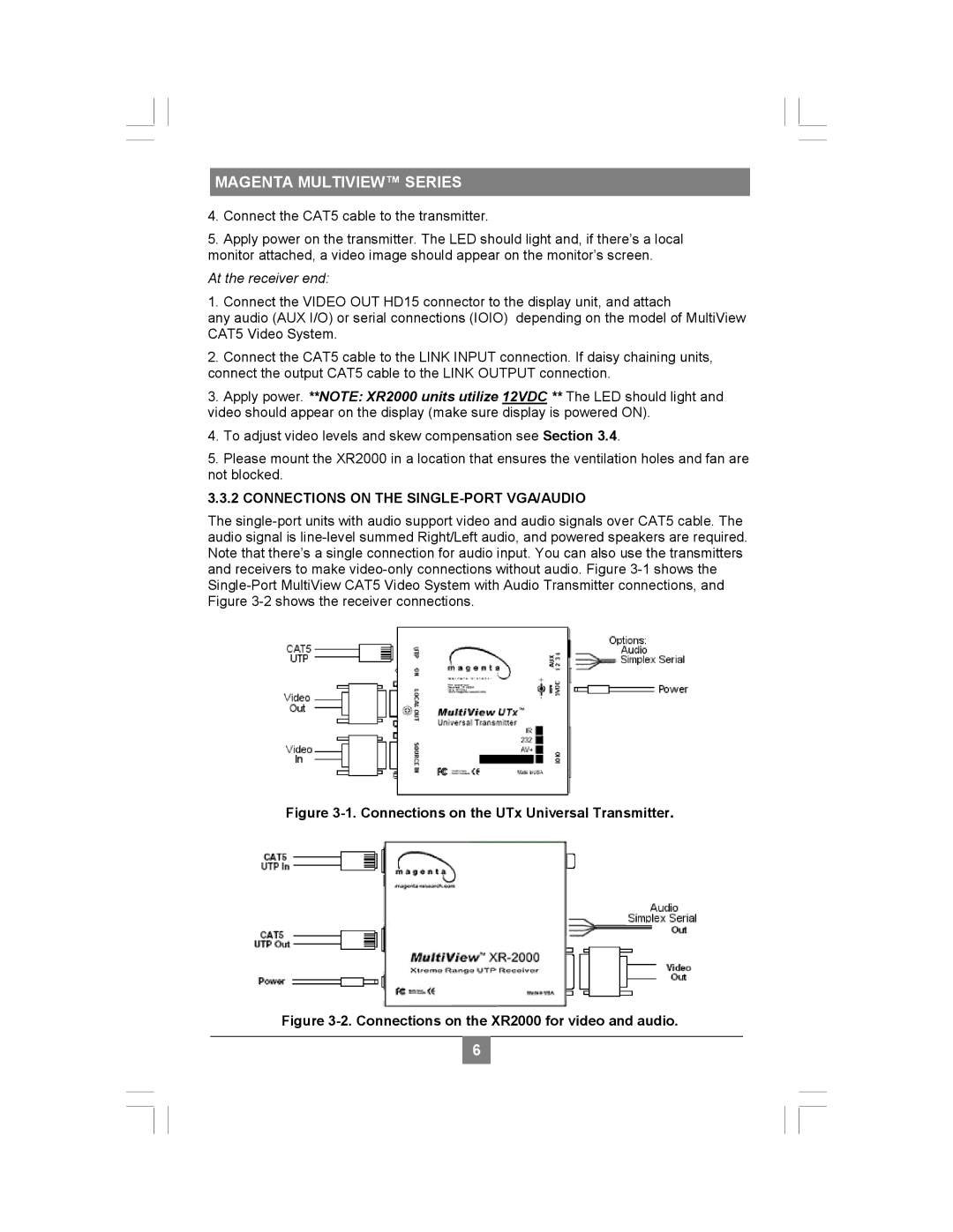 Magenta XR2000 setup guide Connections on the SINGLE-PORT VGA/AUDIO 