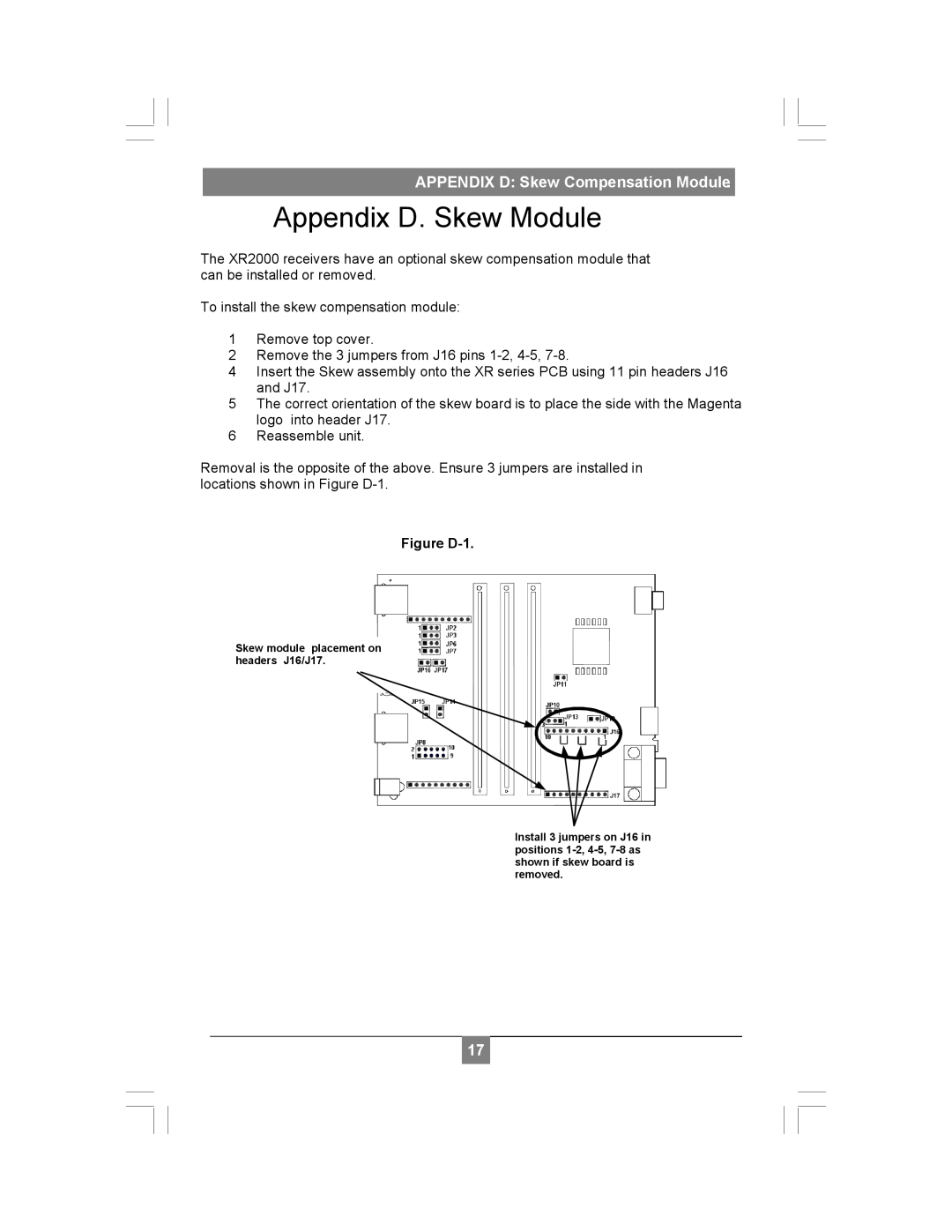 Magenta XR2000 setup guide Appendix D. Skew Module, APPENDIX D Skew Compensation Module 