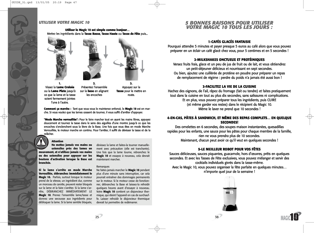 Magic Bullet Magic10 manual Utiliser Votre Magic, 1-CAFÉSGLACÉS FANTAISIE, Milkshakesonctueux Et Protéiniques, Secondes 