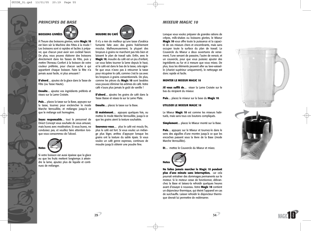 Magic Bullet Magic10 manual Principes De Base, Boissons Givrées, Moudre Du Café, Monter Le Mixeur Magic 