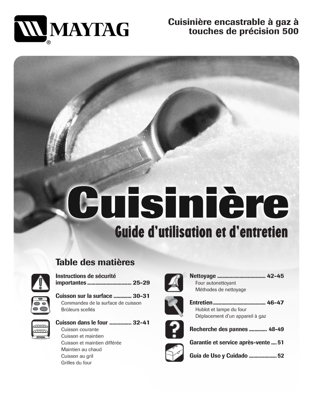 Magic Chef 500 important safety instructions Cuisinière encastrable à gaz à touches de précision, Table des matières 