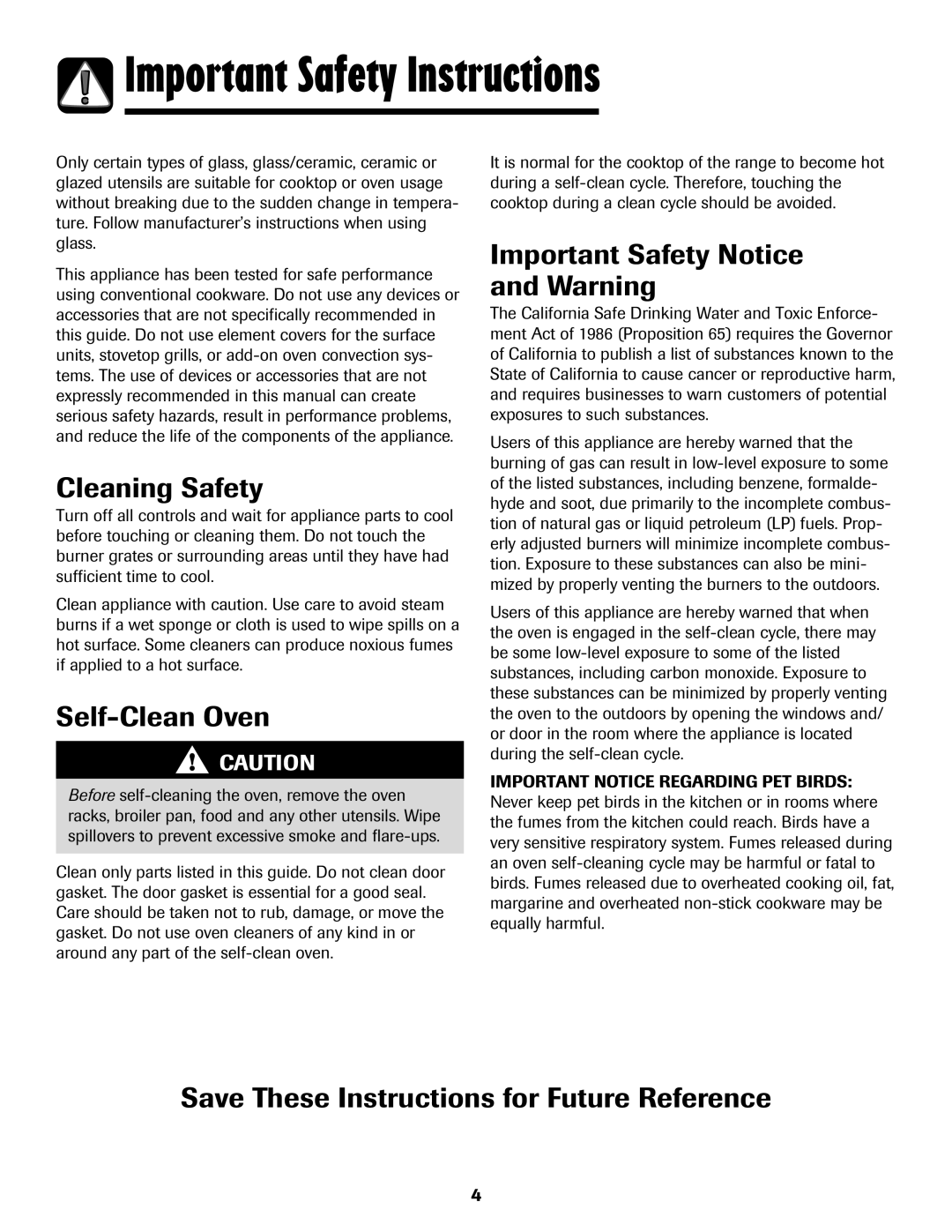 Magic Chef 500 important safety instructions Cleaning Safety, Self-Clean Oven, Important Safety Notice and Warning 