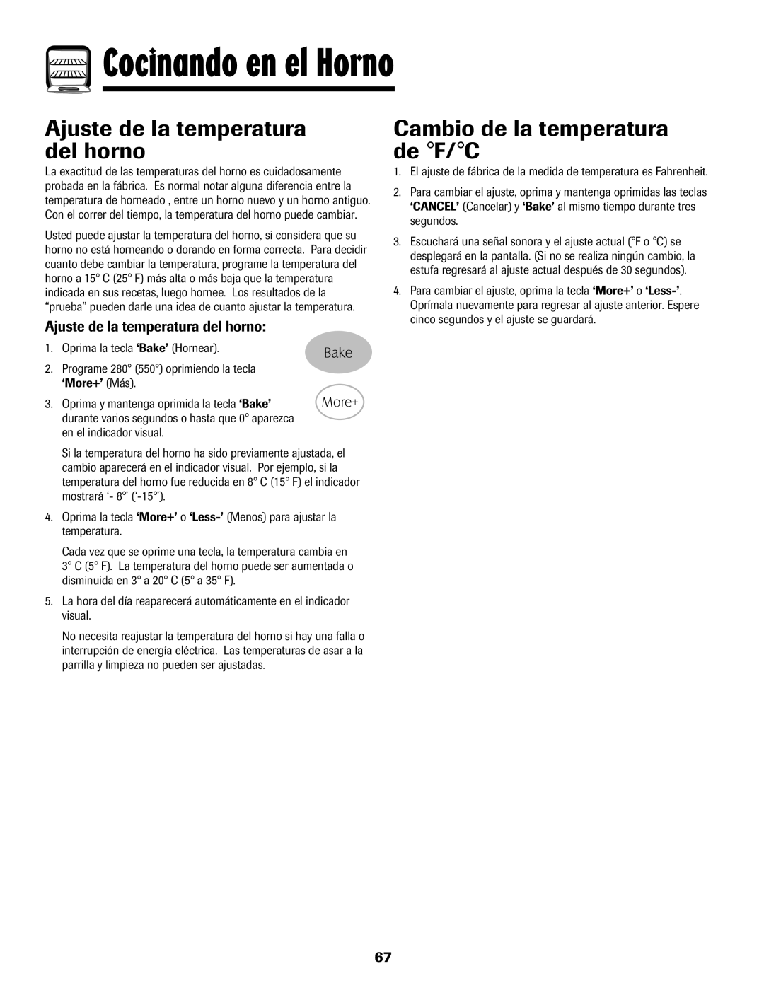 Magic Chef 500 important safety instructions Ajuste de la temperatura del horno, Cambio de la temperatura de F/C 