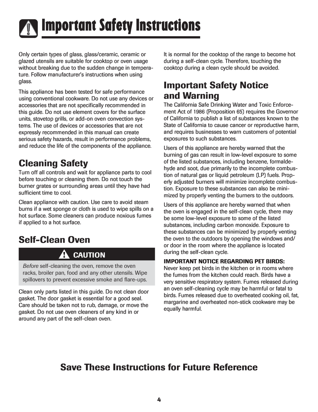 Magic Chef 500 Cleaning Safety, Self-CleanOven, Important Safety Notice and Warning, Important Safety Instructions 