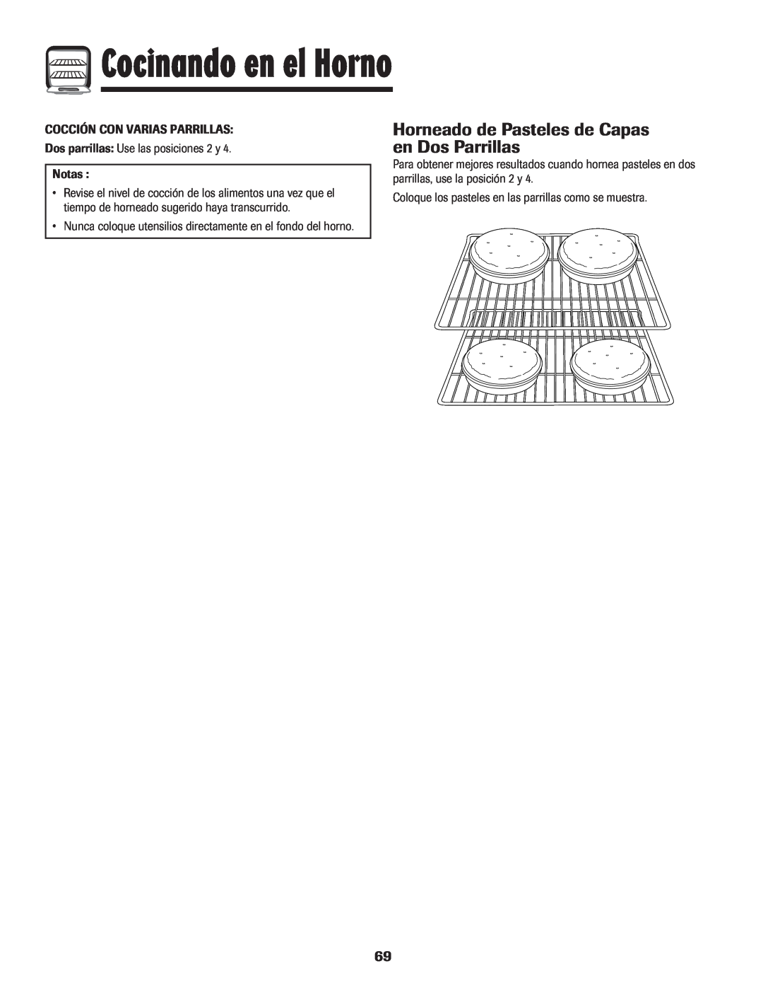 Magic Chef 500 important safety instructions Horneado de Pasteles de Capas en Dos Parrillas, Cocinando en el Horno 