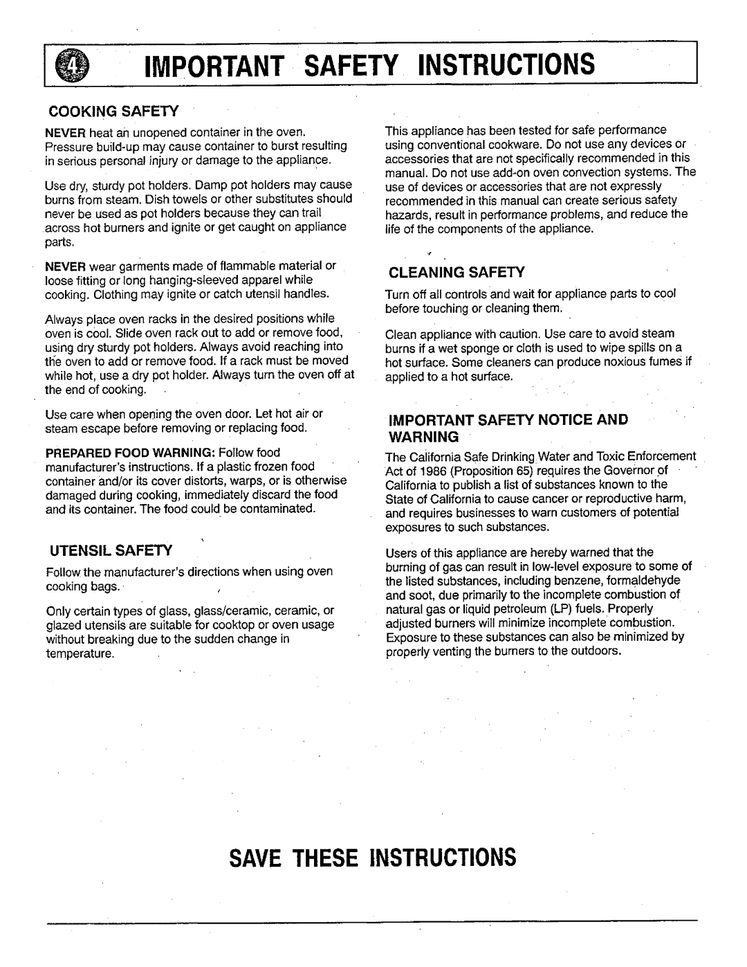Magic Chef 9122 Gas, 9112 Gas important safety instructions 