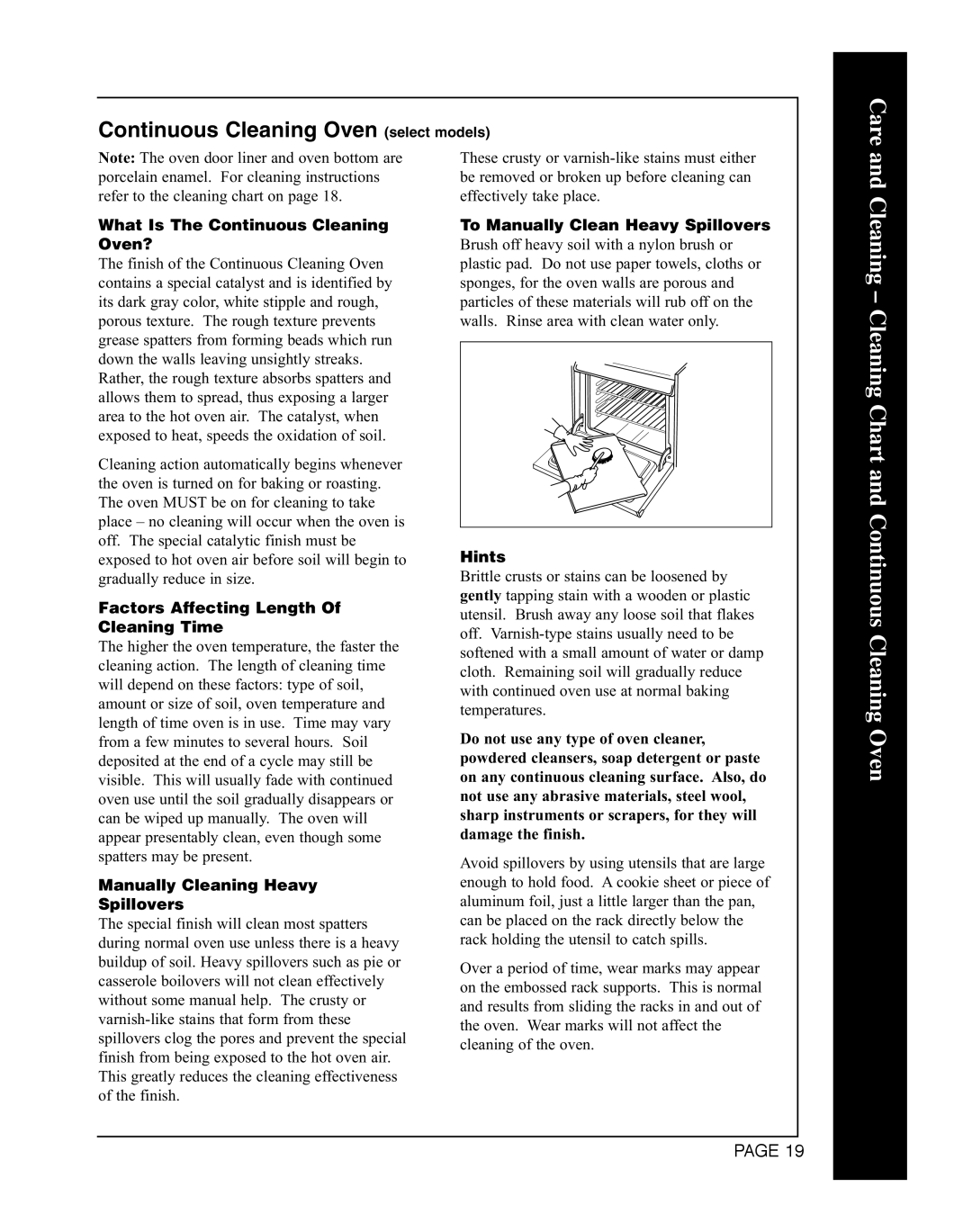 Magic Chef CWG3600AAB manual Care, Cleaning Cleaning Chart and Continuous Cleaning Oven, What Is The Continuous Cleaning 