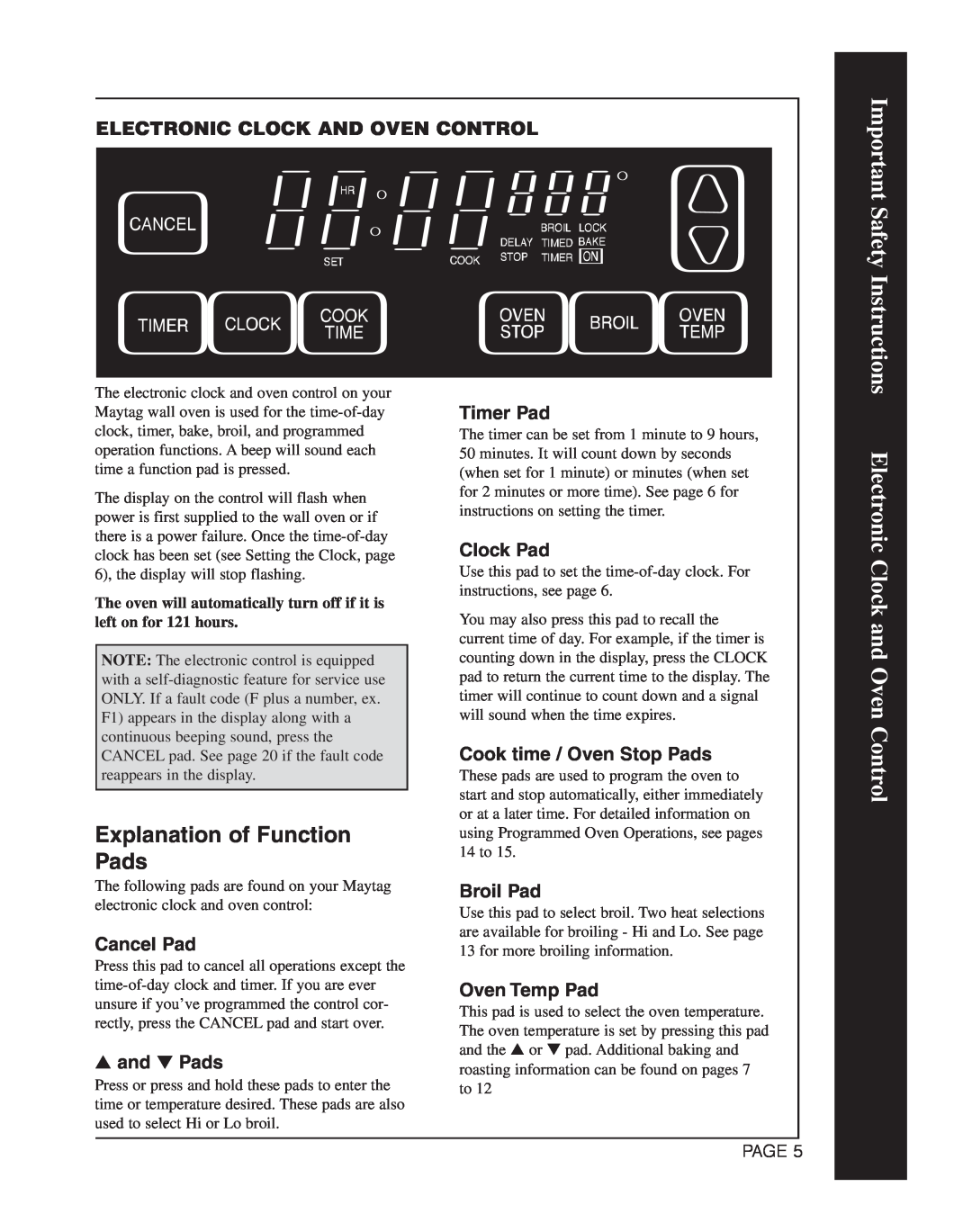 Magic Chef CWG3600AAB Explanation of Function Pads, Electronic Clock and Oven Control, Electronic Clock And Oven Control 