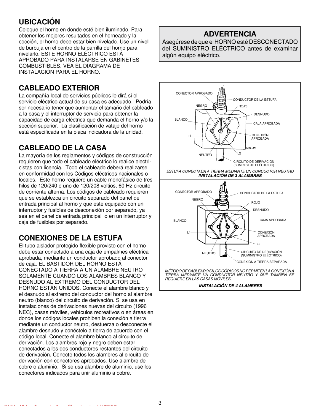 Magic Chef Electric Built-In Double Cavity Wall Oven Ubicación, Advertencia, Cableado Exterior, Cableado DE LA Casa 