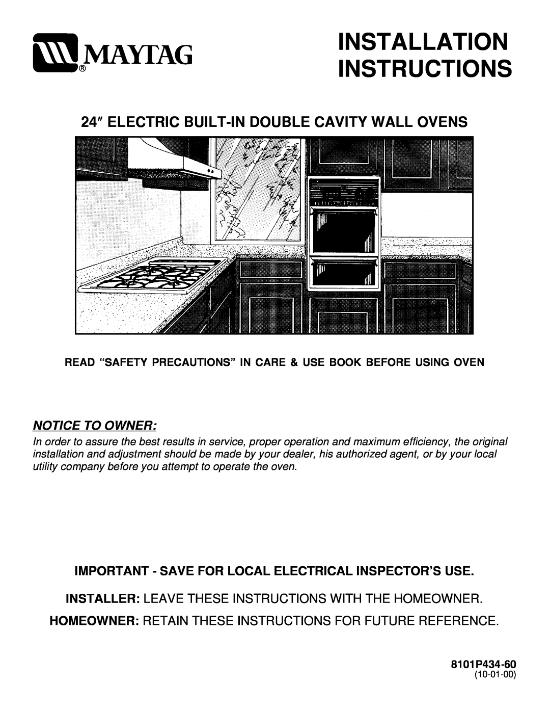 Magic Chef Electric Built-In Double Cavity Wall Oven installation instructions Installation Instructions, Notice To Owner 