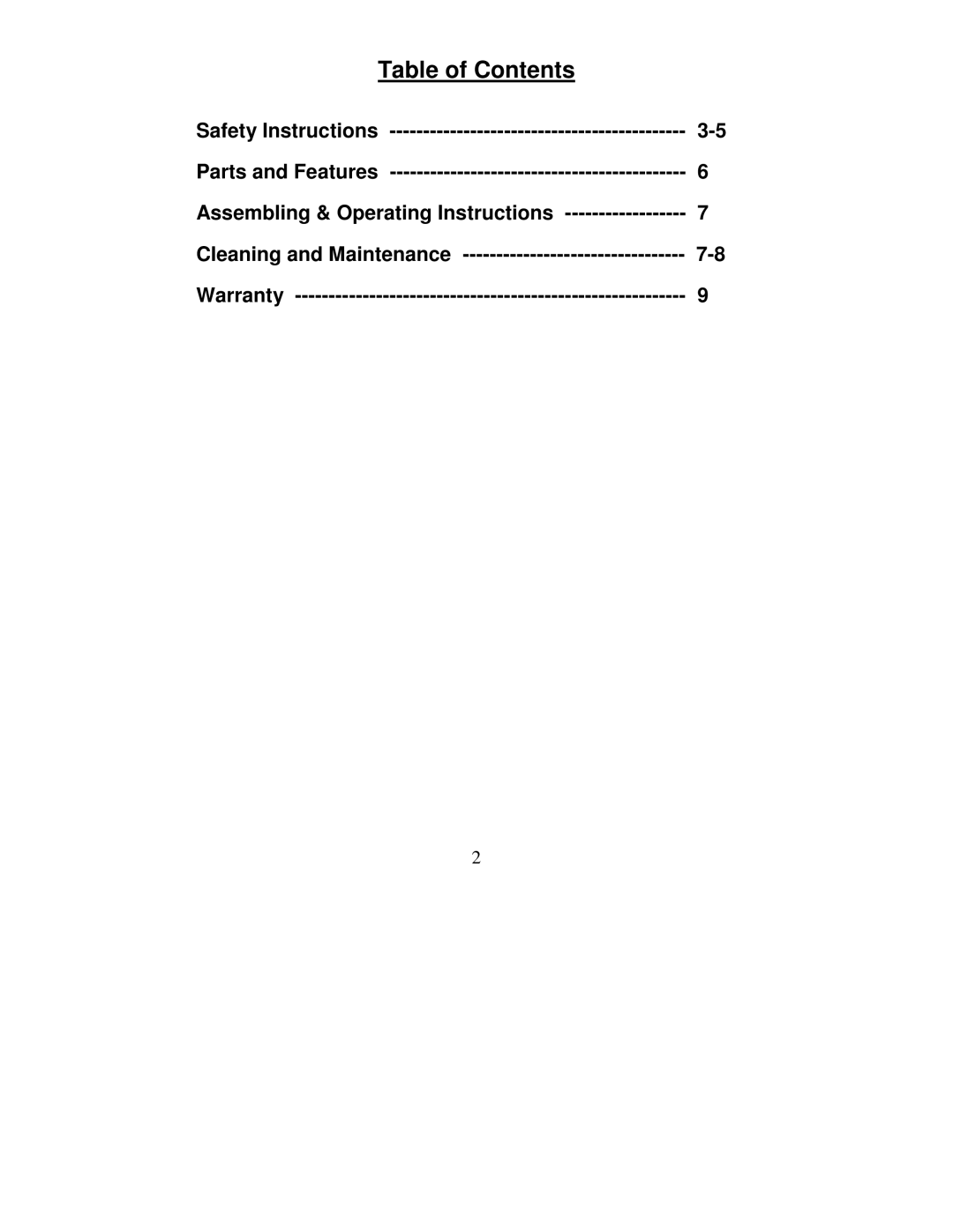 Magic Chef EWBL20SG operating instructions Table of Contents 