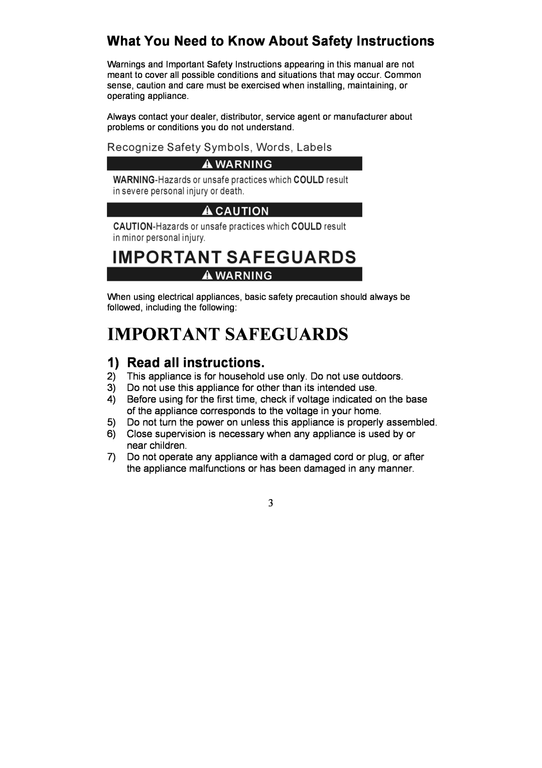 Magic Chef EWCM11TS12 Important Safeguards, What You Need to Know About Safety Instructions, Read all instructions 