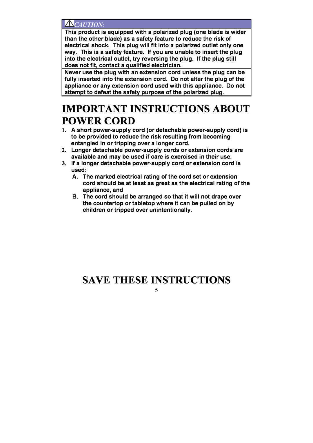Magic Chef EWCM11TS12 operating instructions Important Instructions About Power Cord, Save These Instructions 