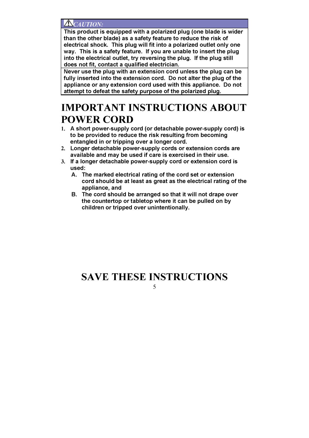 Magic Chef EWTS3S2 manual Important Instructions about Power Cord 