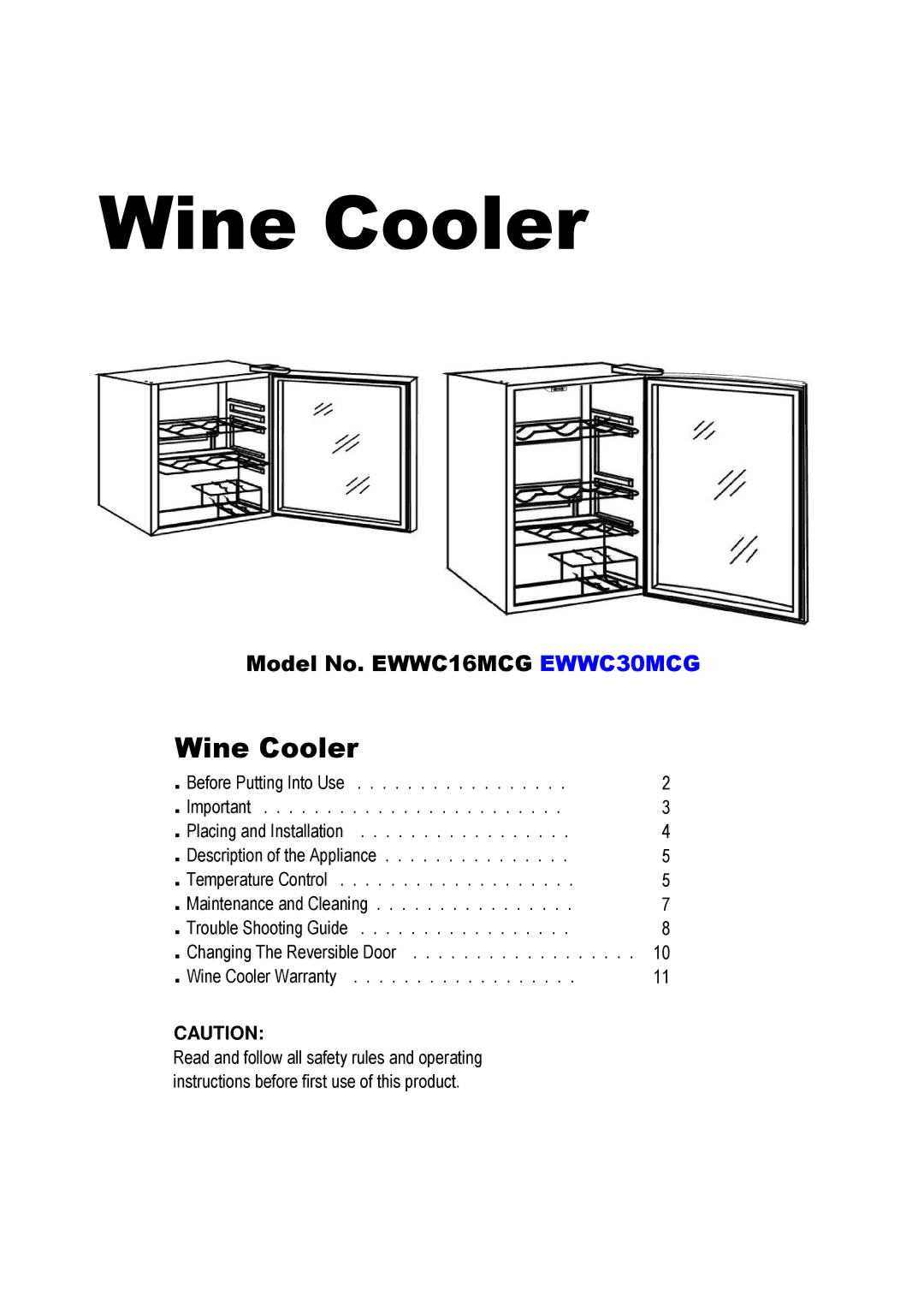 Magic Chef EWWC16MCG, EWWC30MCG warranty Wine Cooler 