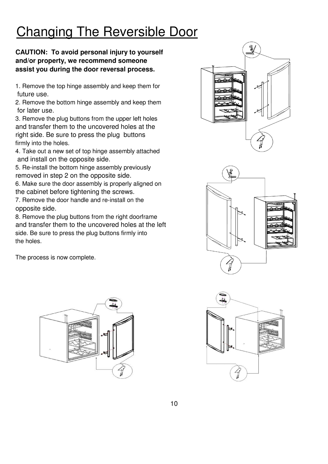 Magic Chef EWWC30MCG, EWWC16MCG warranty Changing The Reversible Door 