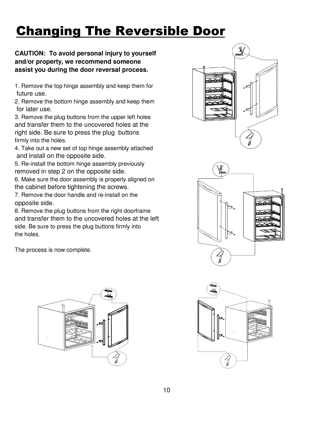 Magic Chef EWWC16MCG, EWWC30MCG warranty Changing The Reversible Door 