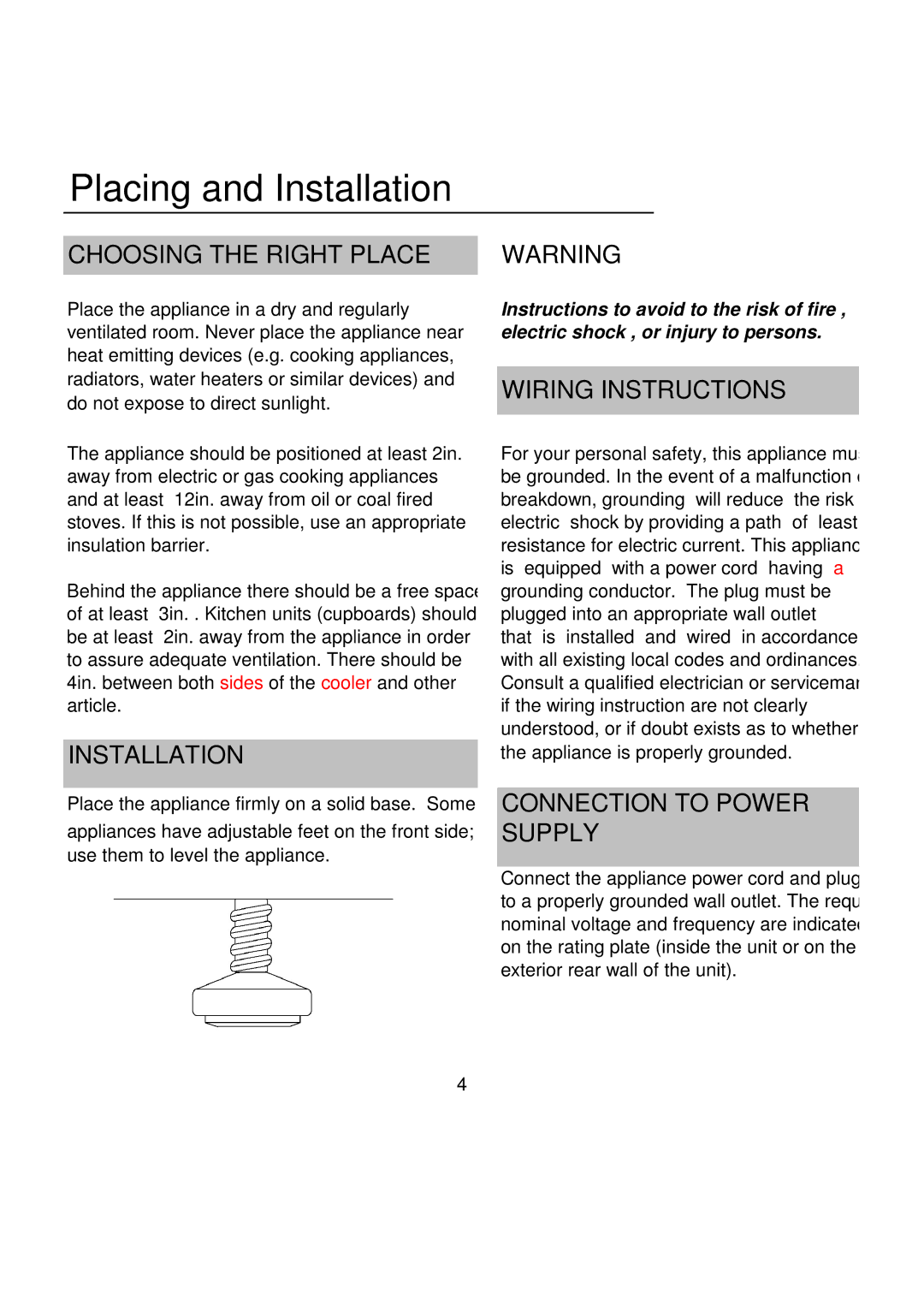 Magic Chef EWWC16MCG, EWWC30MCG warranty Placing and Installation, Choosing the Right Place 