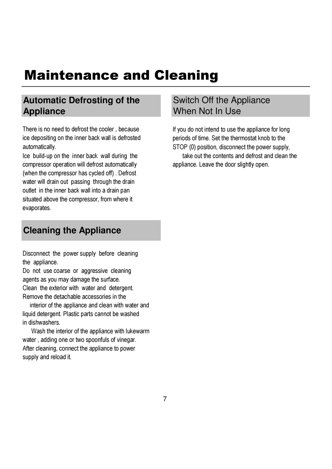 Magic Chef EWWC30MCG, EWWC16MCG Maintenance and Cleaning, Automatic Defrosting of the Appliance, Cleaning the Appliance 