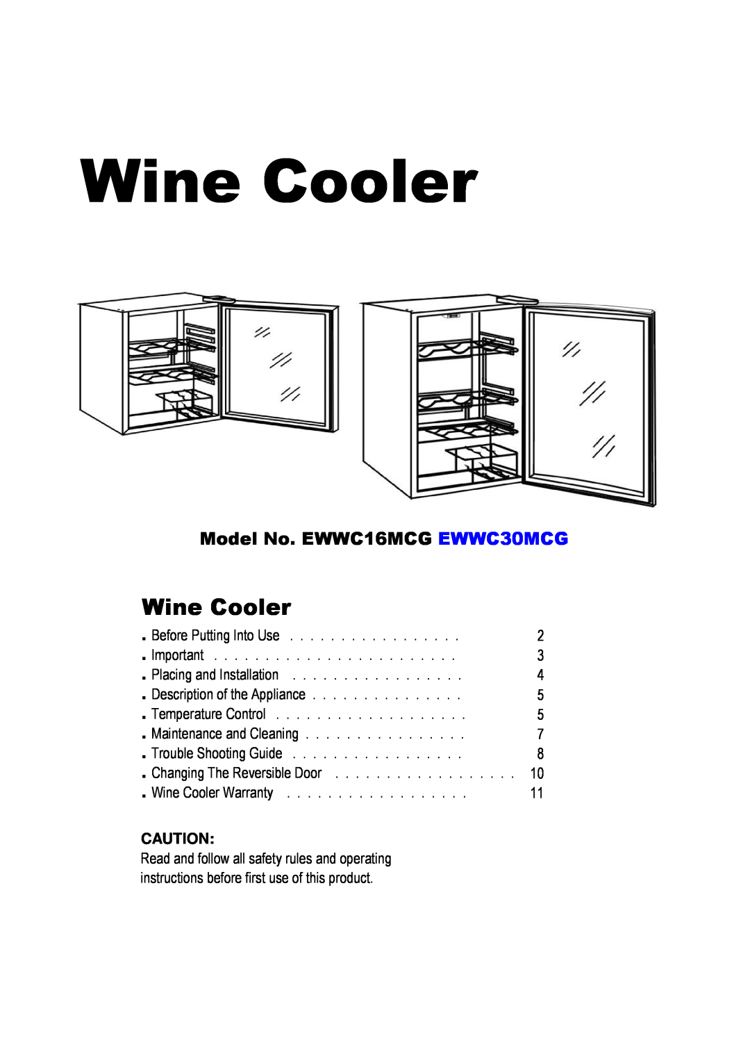 Magic Chef warranty Model No. EWWC16MCG EWWC30MCG, Wine Cooler 