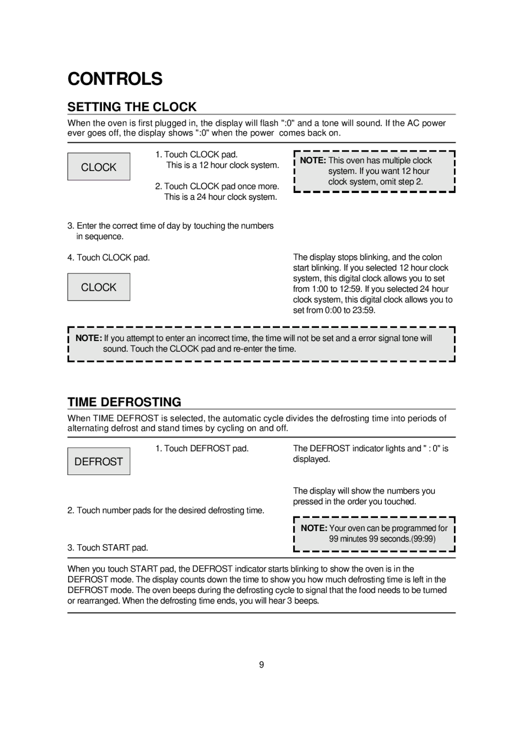 Magic Chef MCB1110B instruction manual Controls, Setting the Clock, Time Defrosting 