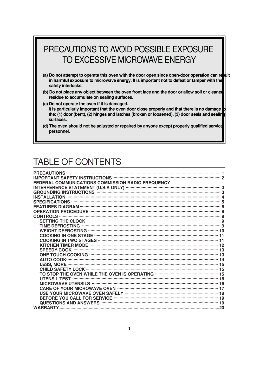 Magic Chef MCB1110B instruction manual Table of Contents 