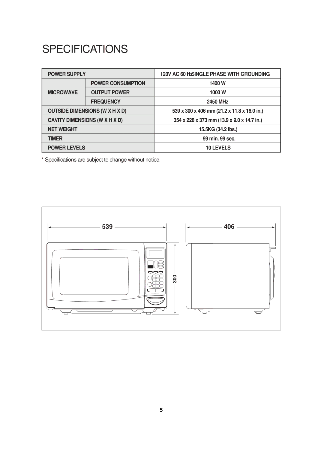 Magic Chef MCB1110B instruction manual Specifications 