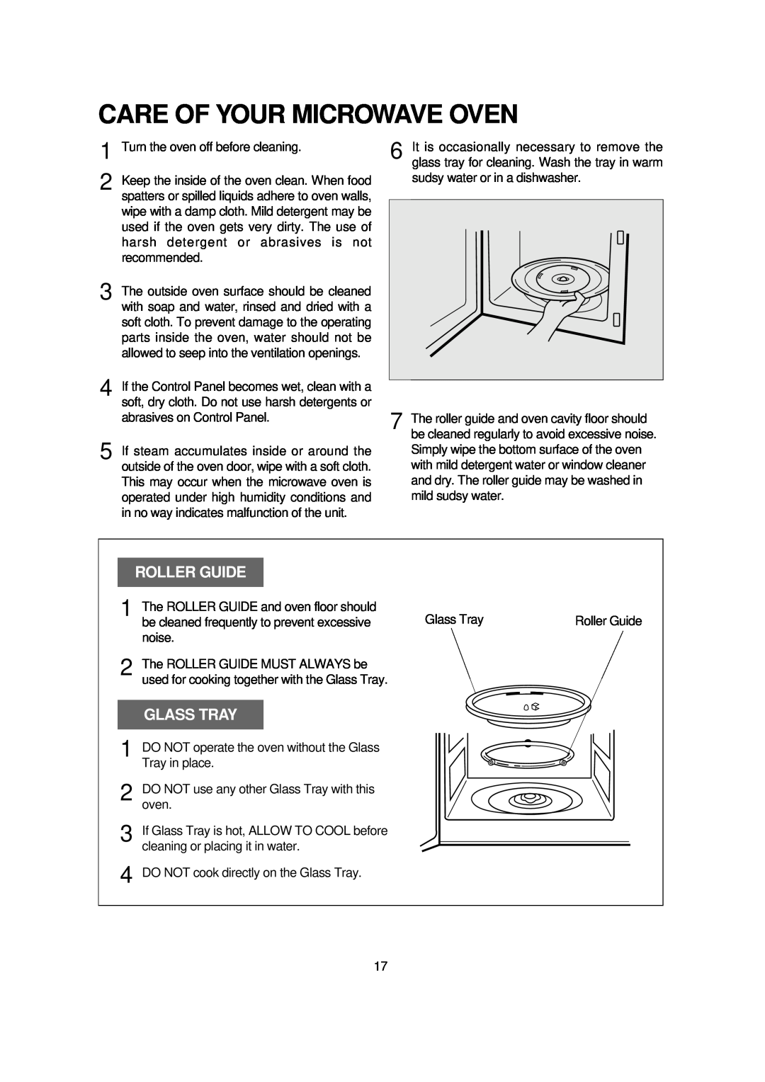 Magic Chef MCB1110B instruction manual Care Of Your Microwave Oven, Roller Guide, Glass Tray 