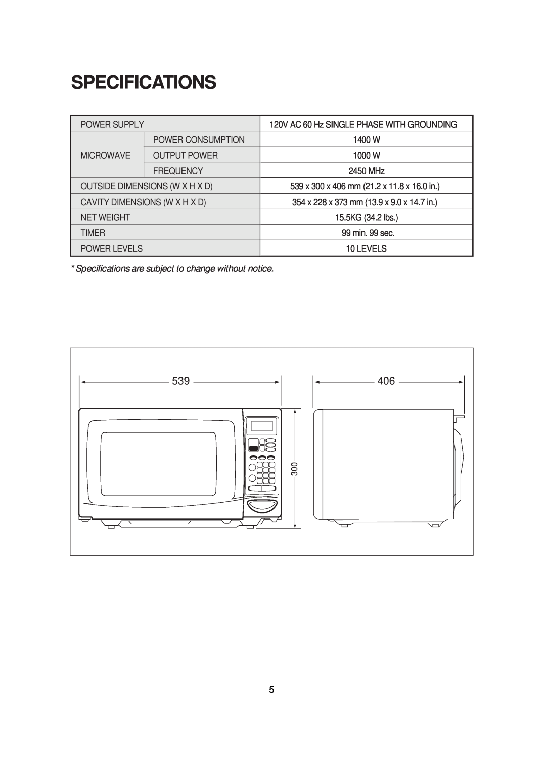 Magic Chef MCB1110B instruction manual Specifications 