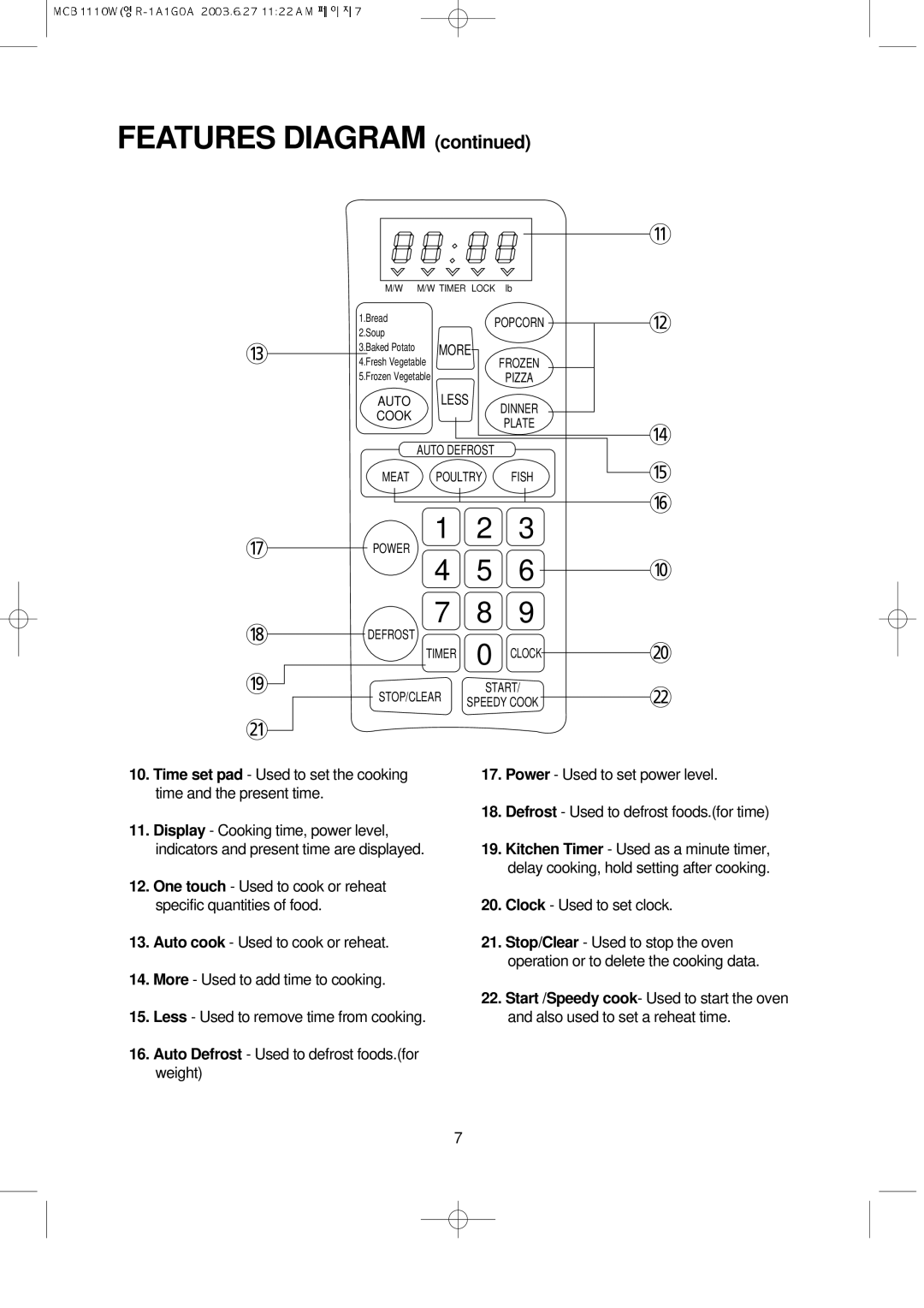 Magic Chef MCB1110W instruction manual Features Diagram 