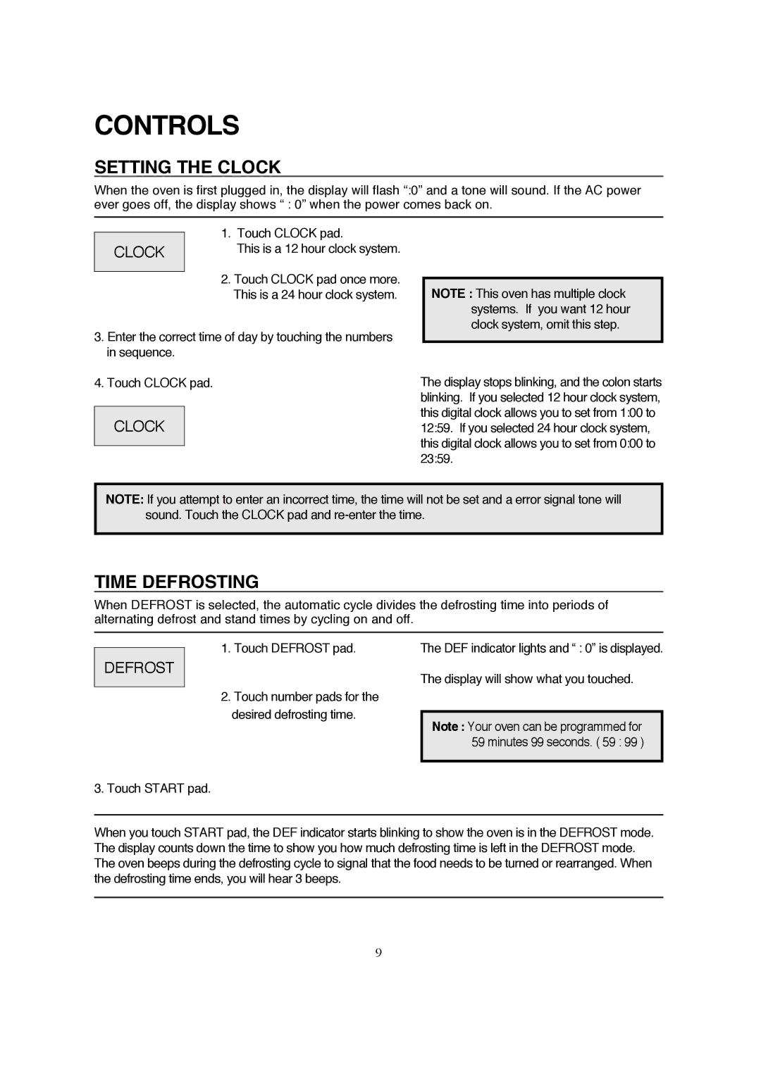 Magic Chef MCB770B instruction manual Controls, Setting the Clock, Time Defrosting 