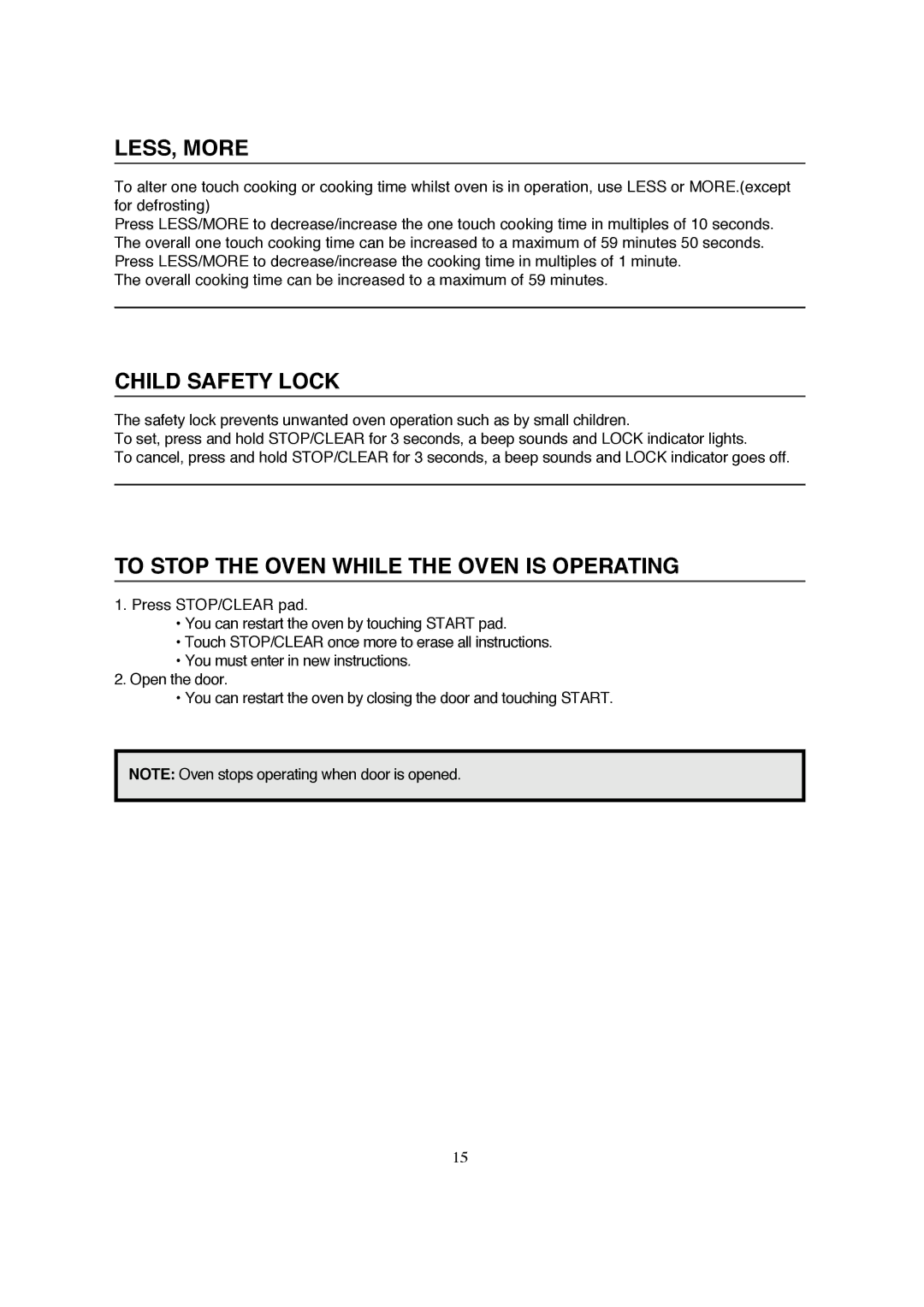 Magic Chef MCB770B instruction manual LESS, More, Child Safety Lock, To Stop the Oven While the Oven is Operating 