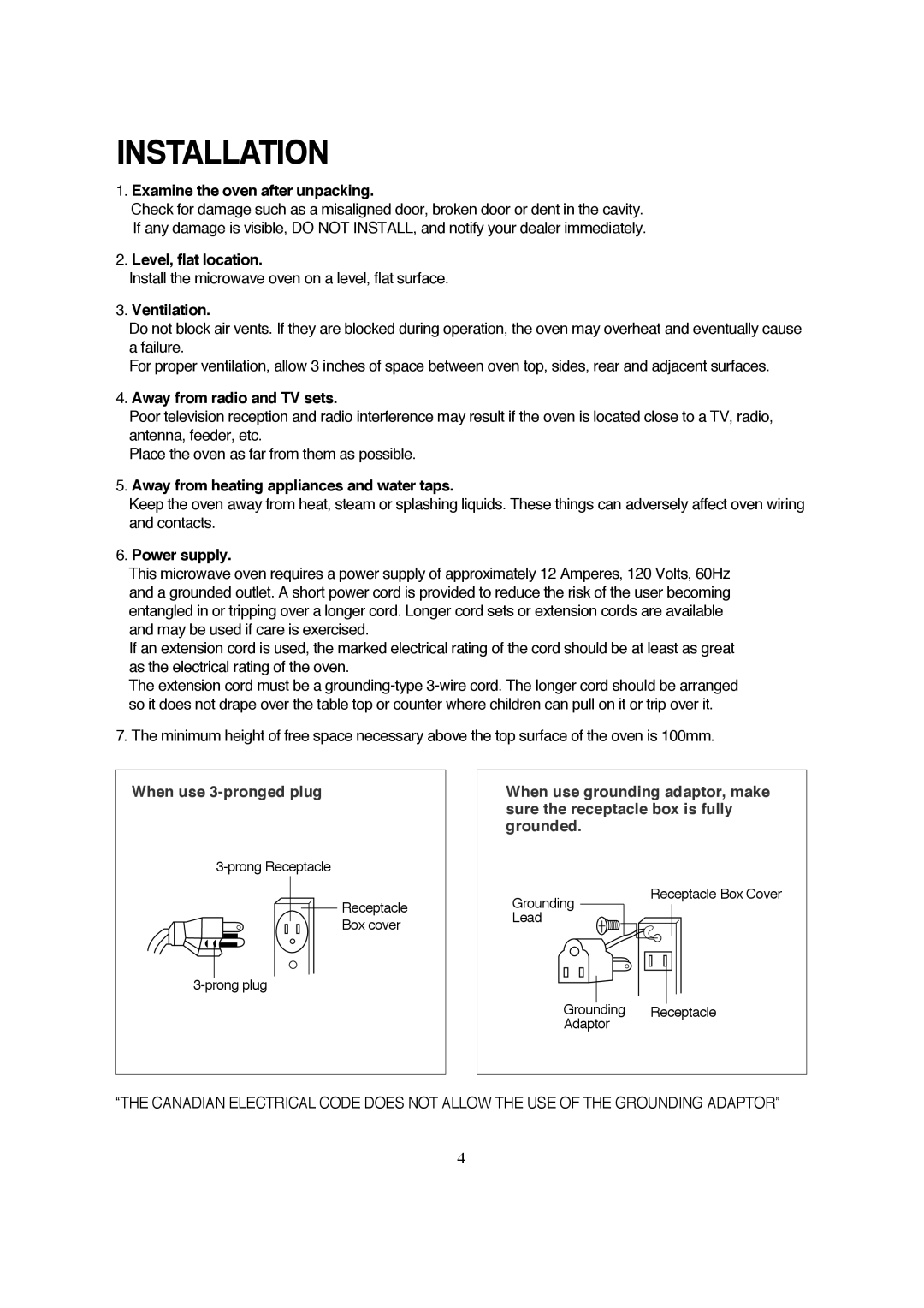 Magic Chef MCB770B instruction manual Installation, Examine the oven after unpacking 