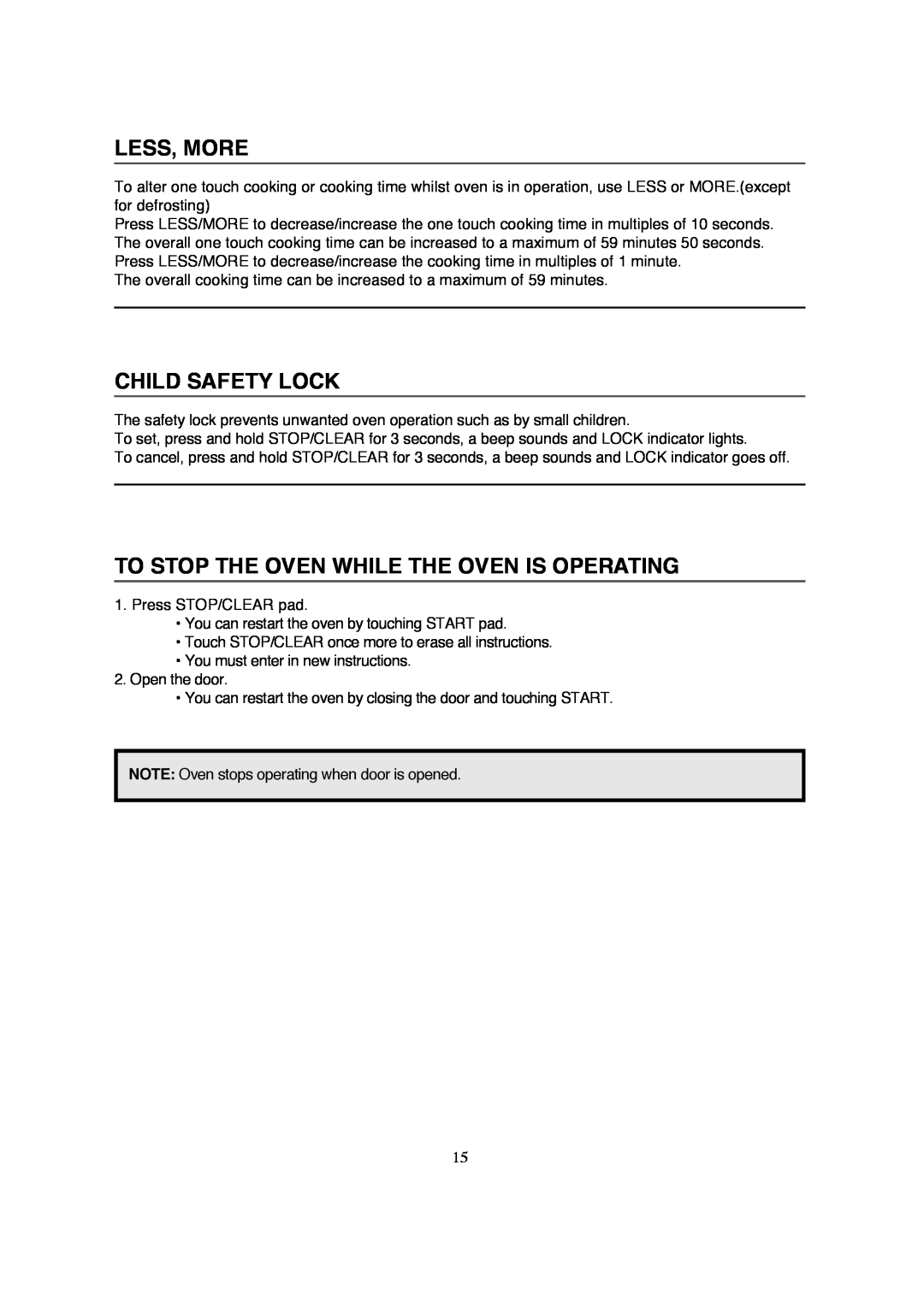 Magic Chef MCB770B instruction manual Less, More, Child Safety Lock, To Stop The Oven While The Oven Is Operating 